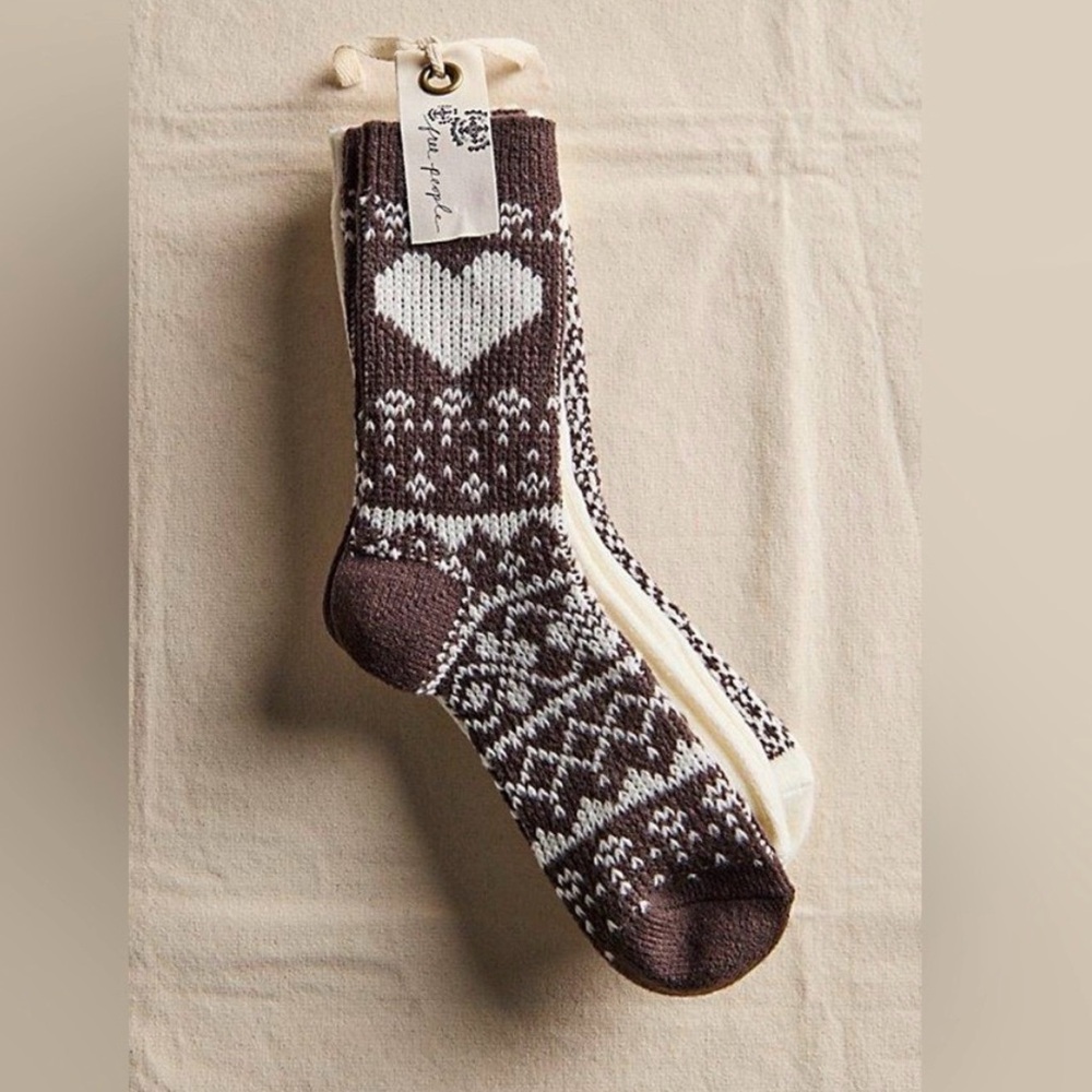 Free People Nordic Knit Sock Bundle 3 pack NWT brown combo